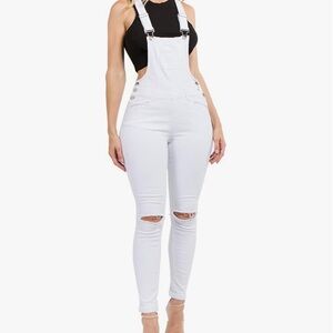 White jean jumpsuit Size L, 97% cotton .